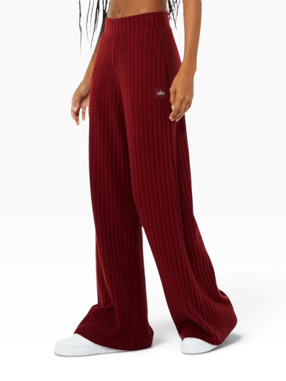 ALO Yoga Ribbed Take Comfort Wide Leg Knit Pant Color Cranberry Size XS
